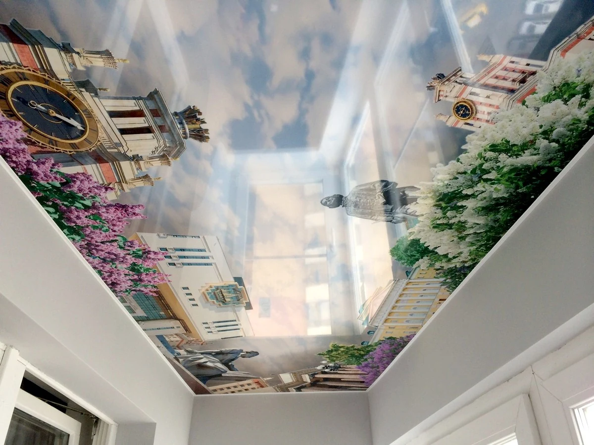 Потолок с фотопечатью городского пейзажа Потолок с фотопечатью городского пейзажа